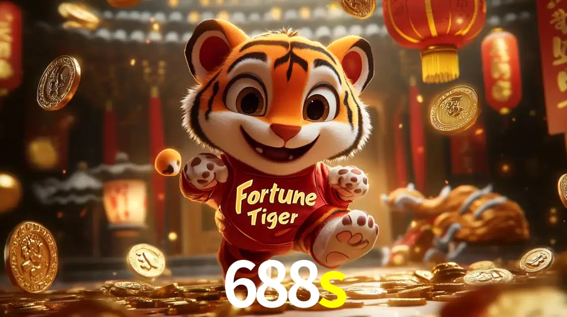 O alegre personagem do Fortune Tiger correndo sobre um caminho de moedas de ouro, simbolizando os grandes prêmios e a diversão do popular jogo de slot do 688s.